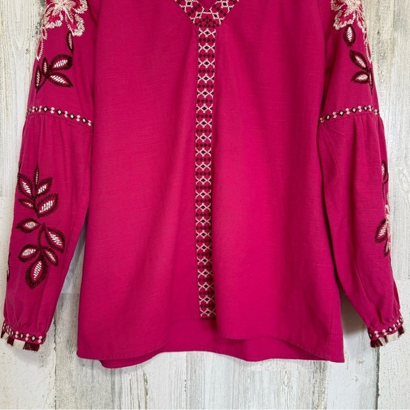 Tory Burch Theresa Hibiscus Embroidered Cotton Tunic Blouse Bright Pink Size 6 - Picture 5 of 13